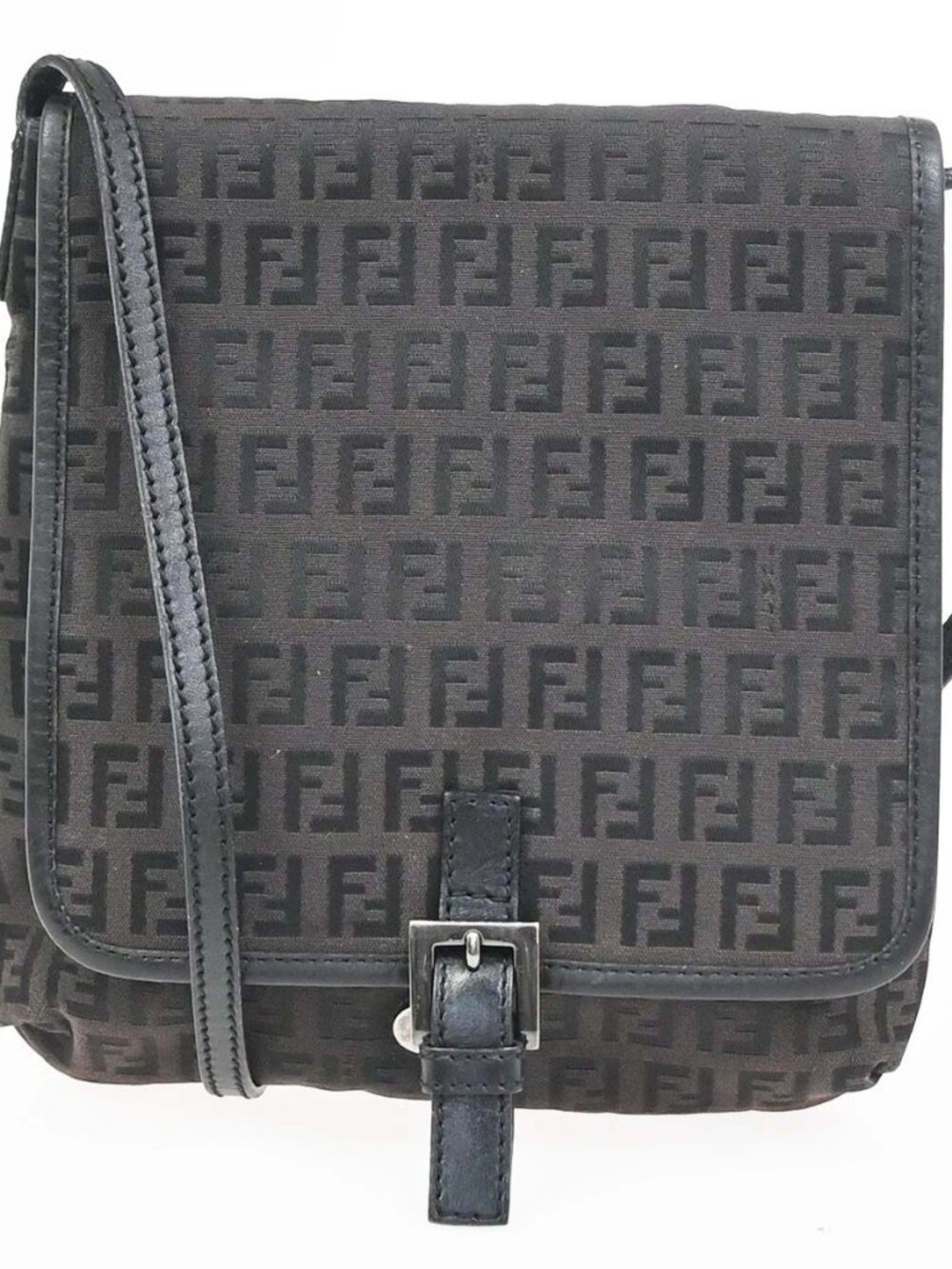 FENDI Zuccino Shoulder Cossbody Bag Canvas Leather Brown Black SHW Italy 36KC904